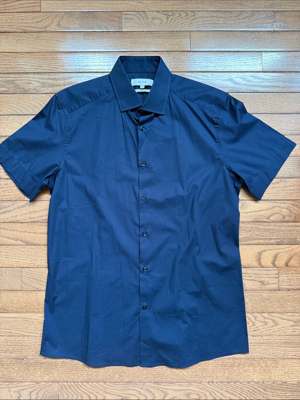 Reiss Men's Short-Sleeve Navy Button-Down Shirt